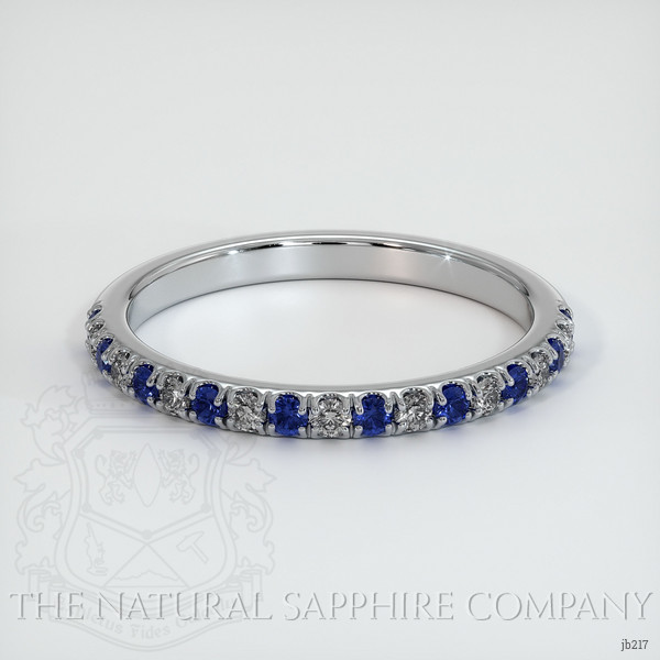 14K White Gold Blue Sapphire and Diamond Pave Wedding Band