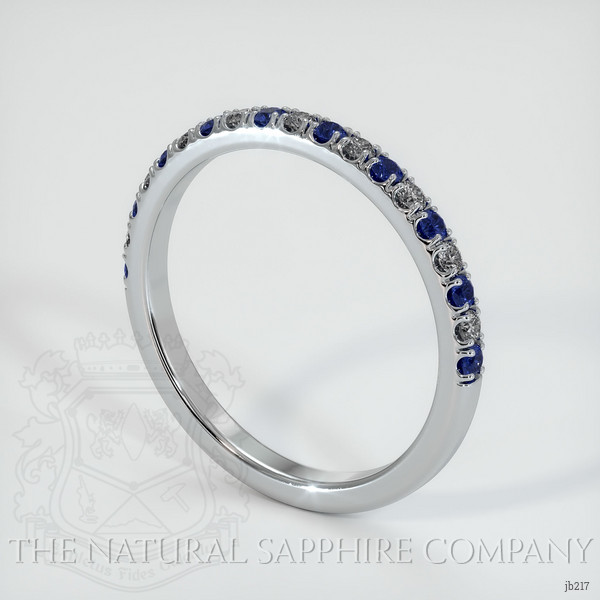 14K White Gold Blue Sapphire and Diamond Pave Wedding Band