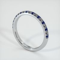 18K White Gold Blue Sapphire and Diamond Pave Wedding Band Image