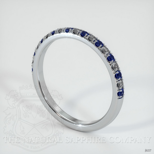 18K White Gold Blue Sapphire and Diamond Pave Wedding Band