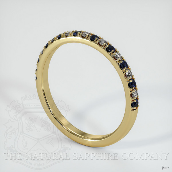 18K Yellow Gold Blue Sapphire and Diamond Pave Wedding Band