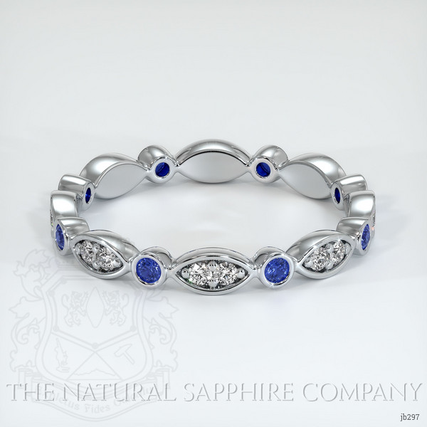 Platinum 950 Blue Sapphire and Diamond Antique Style Wedding Band