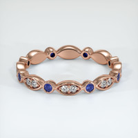 14K Rose Gold Blue Sapphire and Diamond Antique Style Wedding Band Video