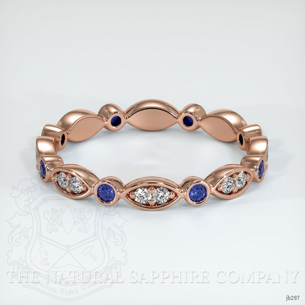 14K Rose Gold Blue Sapphire and Diamond Antique Style Wedding Band