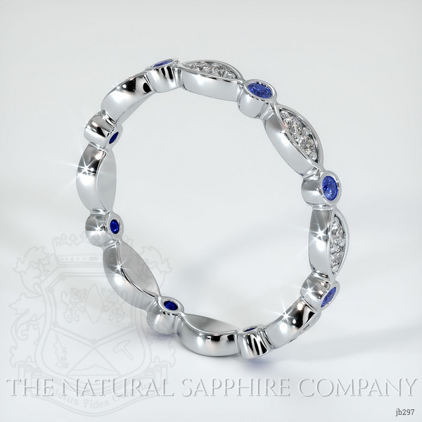 14K White Gold Blue Sapphire and Diamond Antique Style Wedding Band
