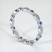 18K White Gold Blue Sapphire and Diamond Antique Style Wedding Band Image