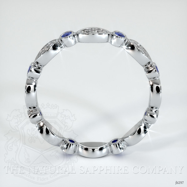 18K White Gold Blue Sapphire and Diamond Antique Style Wedding Band
