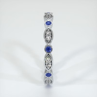 18K White Gold Blue Sapphire and Diamond Antique Style Wedding Band Image
