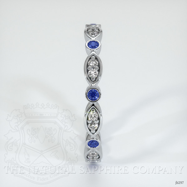 18K White Gold Blue Sapphire and Diamond Antique Style Wedding Band
