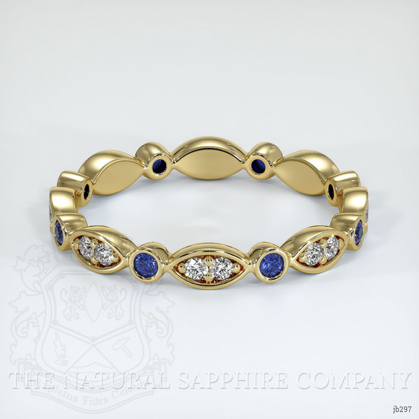 14K Yellow Gold Blue Sapphire and Diamond Antique Style Wedding Band
