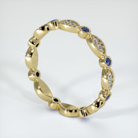14K Yellow Gold Blue Sapphire and Diamond Antique Style Wedding Band Image