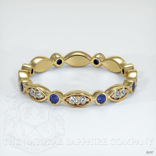 18K Yellow Gold Blue Sapphire and Diamond Antique Style Wedding Band