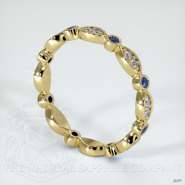 18K Yellow Gold Blue Sapphire and Diamond Antique Style Wedding Band