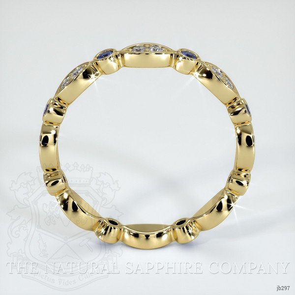 18K Yellow Gold Blue Sapphire and Diamond Antique Style Wedding Band