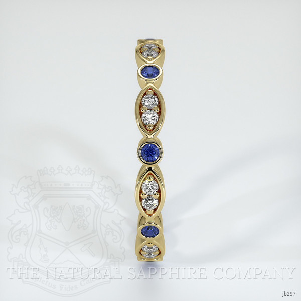 18K Yellow Gold Blue Sapphire and Diamond Antique Style Wedding Band