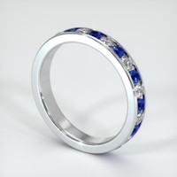 14K White Gold Blue Sapphire and Diamond Eternity Wedding Band Image
