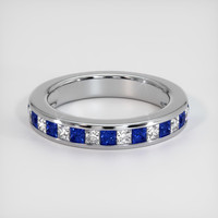 14K White Gold Blue Sapphire and Diamond Channel Wedding Band Video