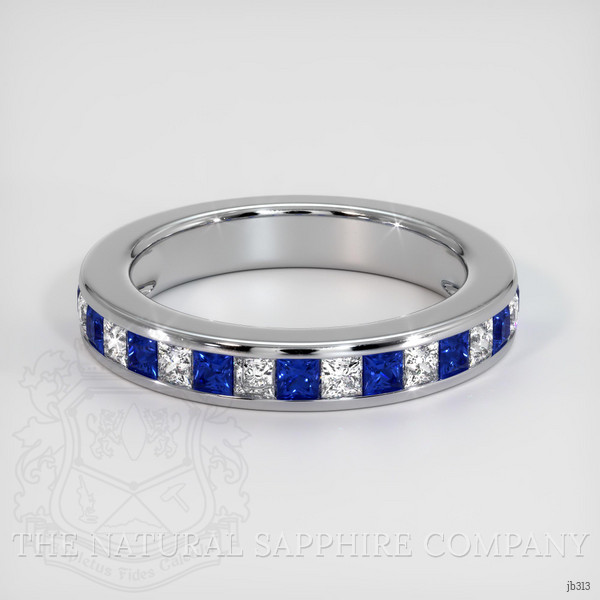 14K White Gold Blue Sapphire and Diamond Channel Wedding Band