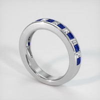 14K White Gold Blue Sapphire and Diamond Channel Wedding Band Image