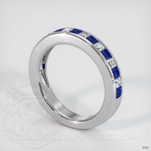 14K White Gold Blue Sapphire and Diamond Channel Wedding Band