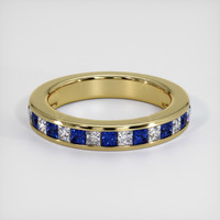 14K Yellow Gold Blue Sapphire and Diamond Channel Wedding Band Video