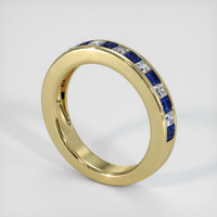 14K Yellow Gold Blue Sapphire and Diamond Channel Wedding Band Image
