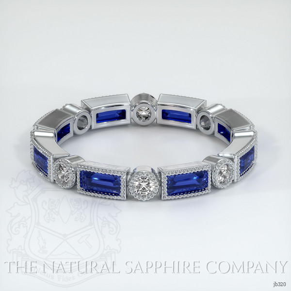 Platinum 950 Blue Sapphire and Diamond Antique Style Wedding Band