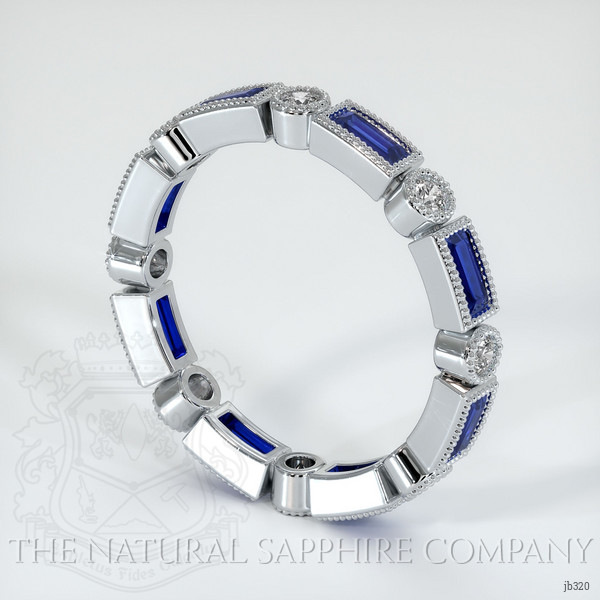 Platinum 950 Blue Sapphire and Diamond Antique Style Wedding Band