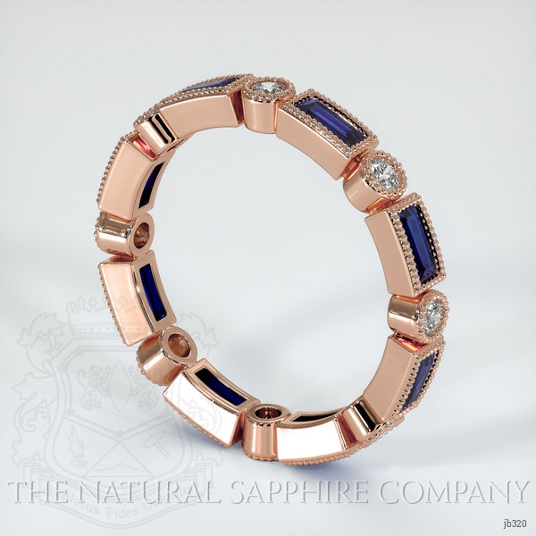 14K Rose Gold Blue Sapphire and Diamond Antique Style Wedding Band