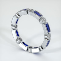 14K White Gold Blue Sapphire and Diamond Antique Style Wedding Band Image