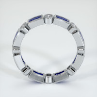 14K White Gold Blue Sapphire and Diamond Antique Style Wedding Band Image