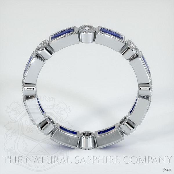 14K White Gold Blue Sapphire and Diamond Antique Style Wedding Band