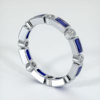 18K White Gold Blue Sapphire and Diamond Antique Style Wedding Band Image