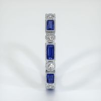 18K White Gold Blue Sapphire and Diamond Antique Style Wedding Band Image
