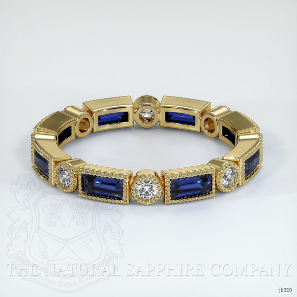 14K Yellow Gold Blue Sapphire and Diamond Antique Style Wedding Band