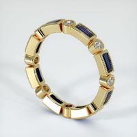 14K Yellow Gold Blue Sapphire and Diamond Antique Style Wedding Band Image