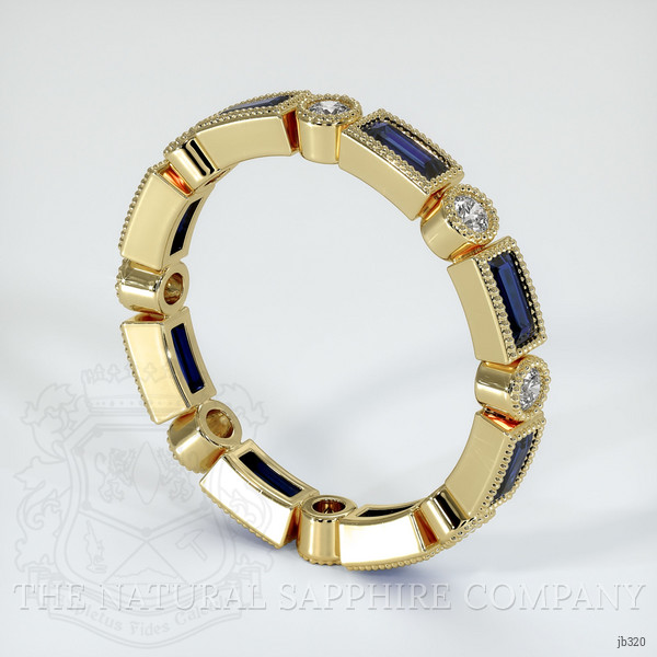 14K Yellow Gold Blue Sapphire and Diamond Antique Style Wedding Band