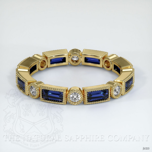 18K Yellow Gold Blue Sapphire and Diamond Antique Style Wedding Band
