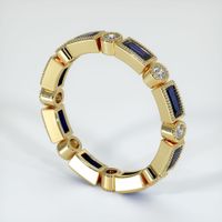 18K Yellow Gold Blue Sapphire and Diamond Antique Style Wedding Band Image
