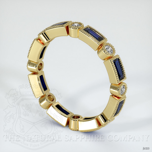 18K Yellow Gold Blue Sapphire and Diamond Antique Style Wedding Band