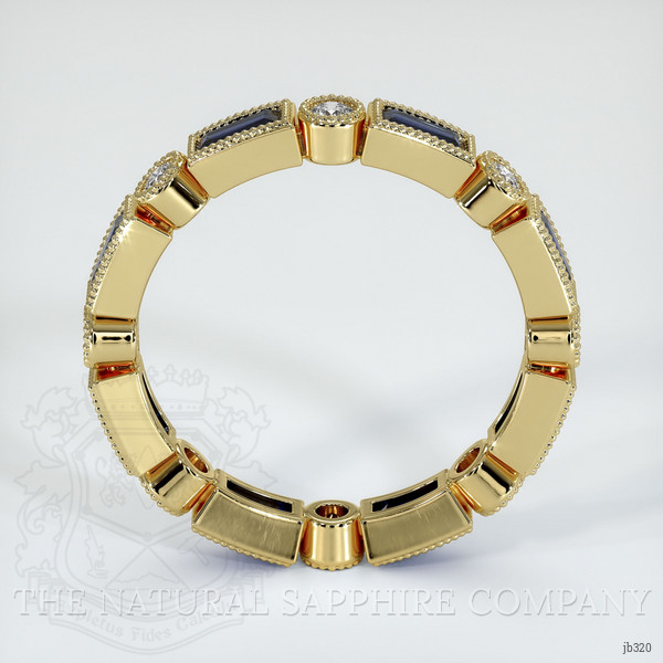 18K Yellow Gold Blue Sapphire and Diamond Antique Style Wedding Band