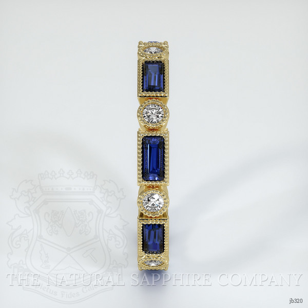 18K Yellow Gold Blue Sapphire and Diamond Antique Style Wedding Band