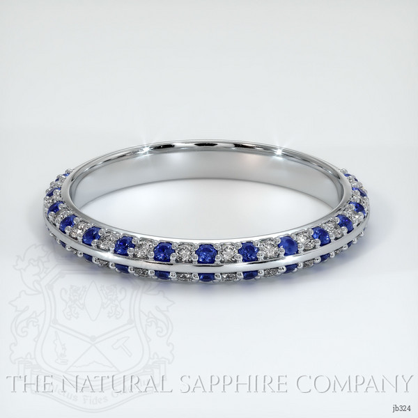 14K White Gold Blue Sapphire and Diamond Antique Style Wedding Band