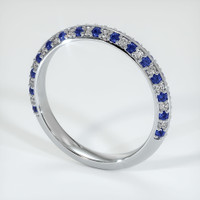 14K White Gold Blue Sapphire and Diamond Antique Style Wedding Band Image