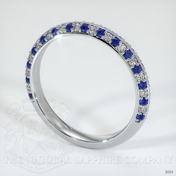 18K White Gold Blue Sapphire and Diamond Antique Style Wedding Band