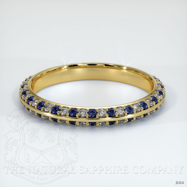 18K Yellow Gold Blue Sapphire and Diamond Antique Style Wedding Band