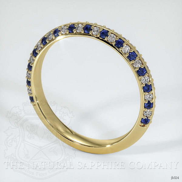 18K Yellow Gold Blue Sapphire and Diamond Antique Style Wedding Band