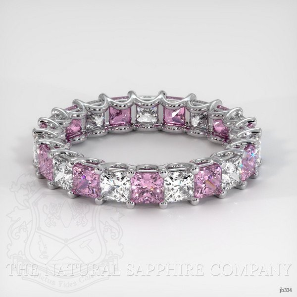 14K White Gold Pink Sapphire and Diamond Eternity Wedding Band