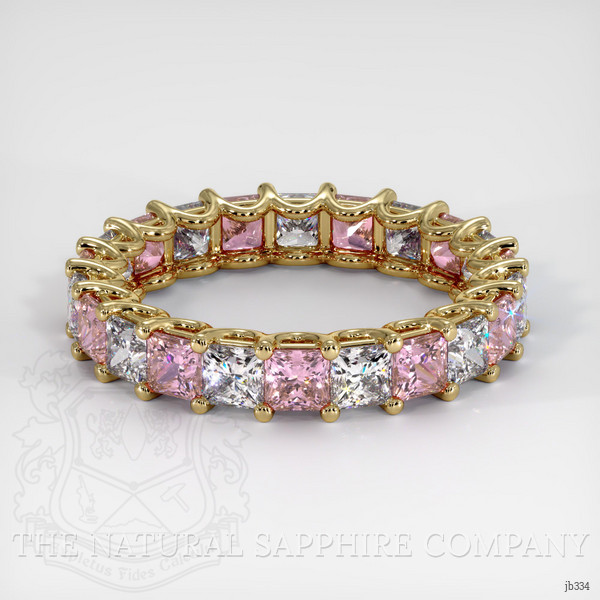 18K Yellow Gold Pink Sapphire and Diamond Eternity Wedding Band
