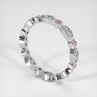 Platinum 950 Pink Sapphire and Diamond Antique Style Wedding Band Image